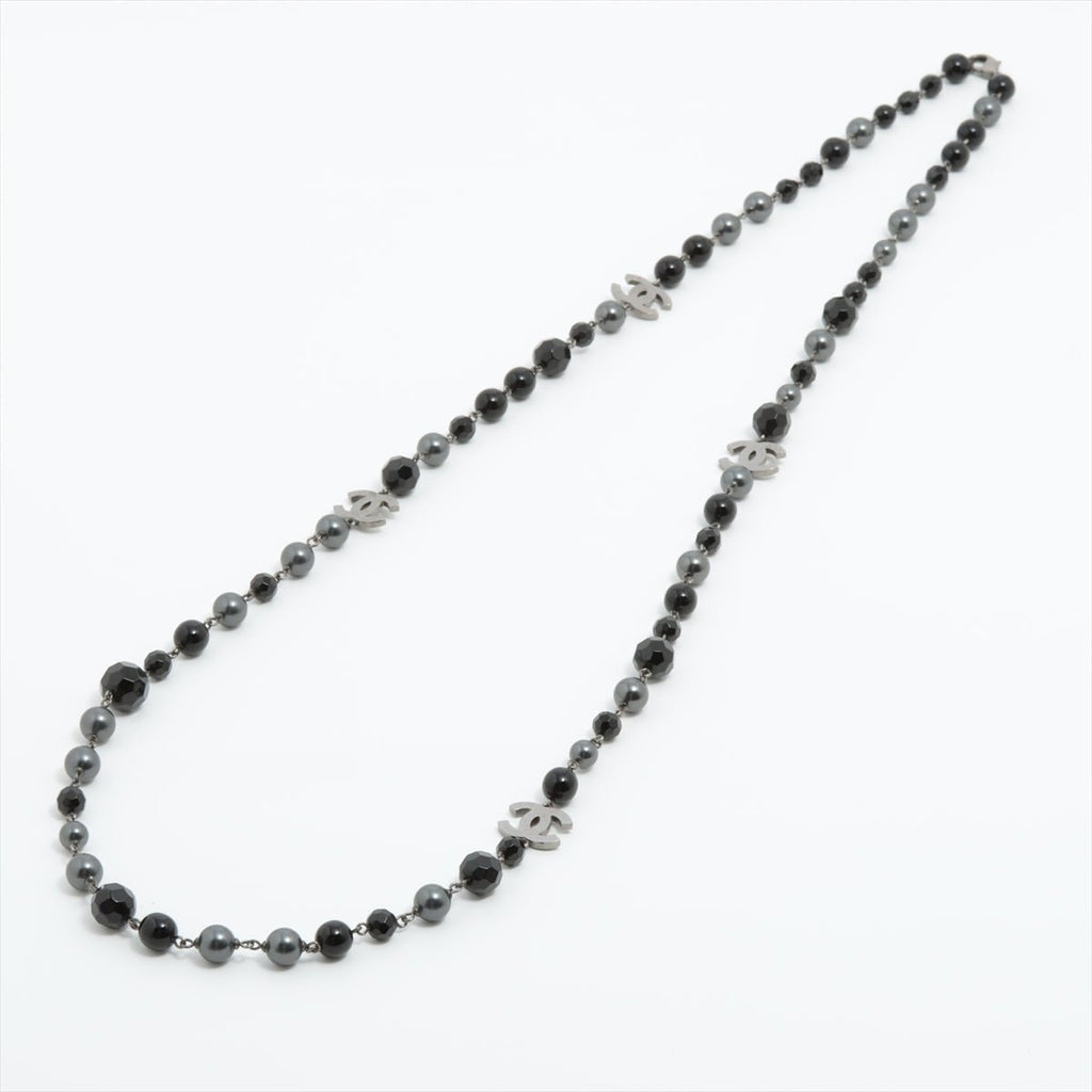 Coco Long Necklace Faux-Perles Black Silver