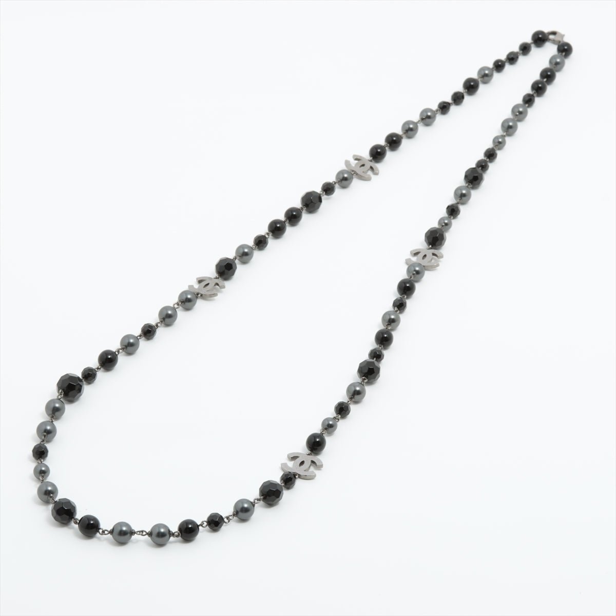 Coco Long Necklace Faux-Perles Black Silver