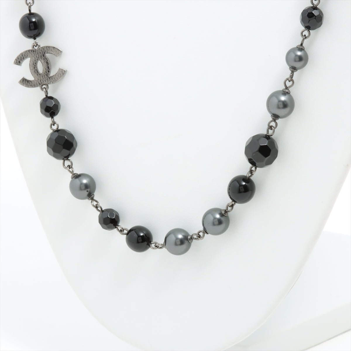 Coco Long Necklace Faux-Perles Black Silver