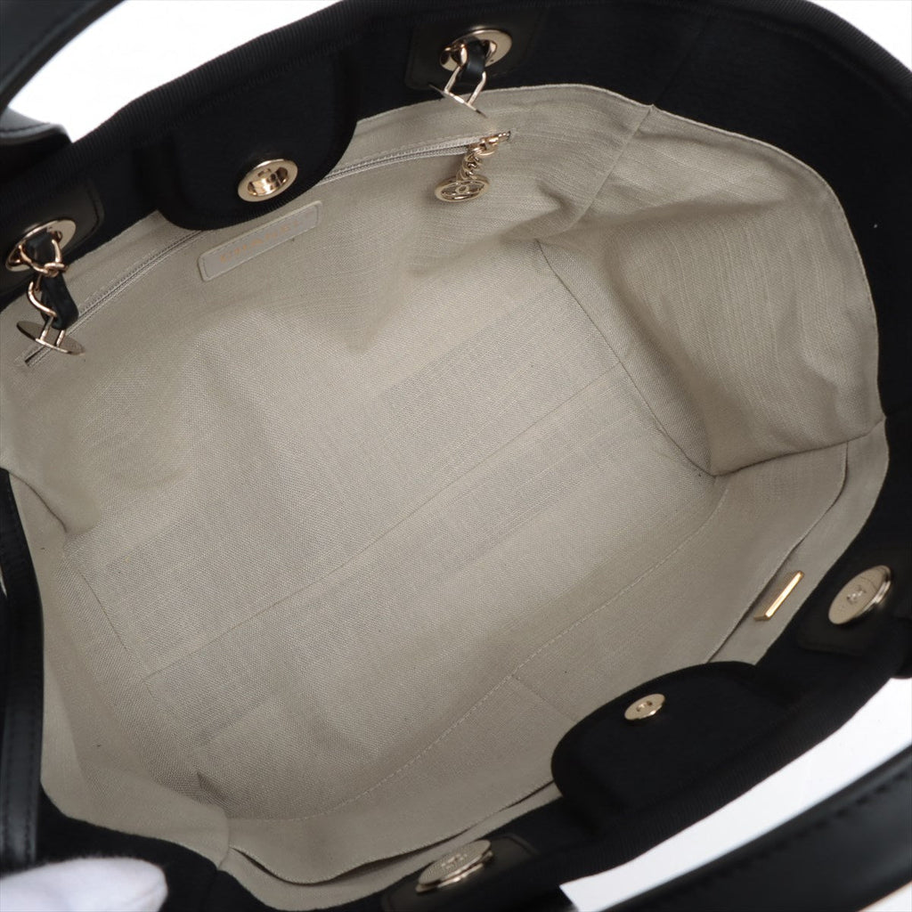 Deauville Canvas & Leather Chain Bag 2-way Black Gold