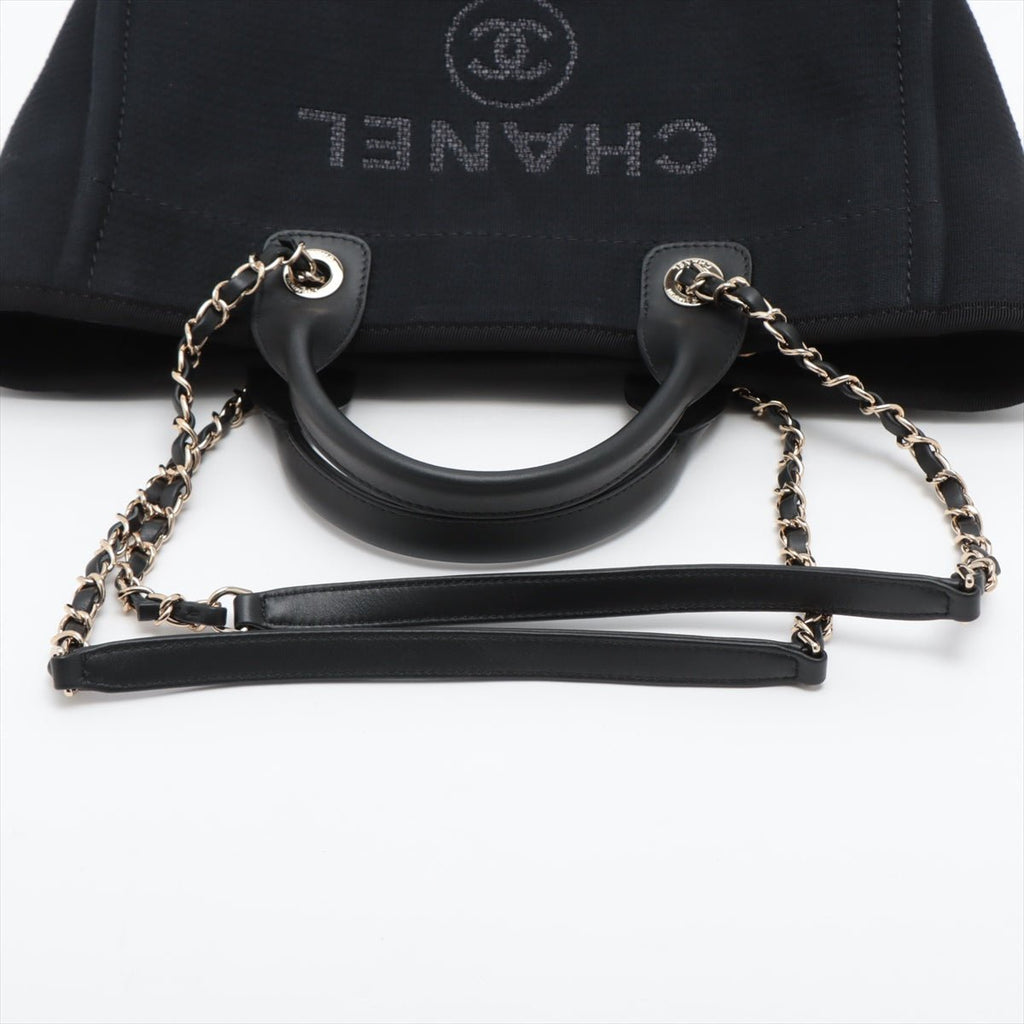 Deauville Canvas & Leather Chain Bag 2-way Black Gold