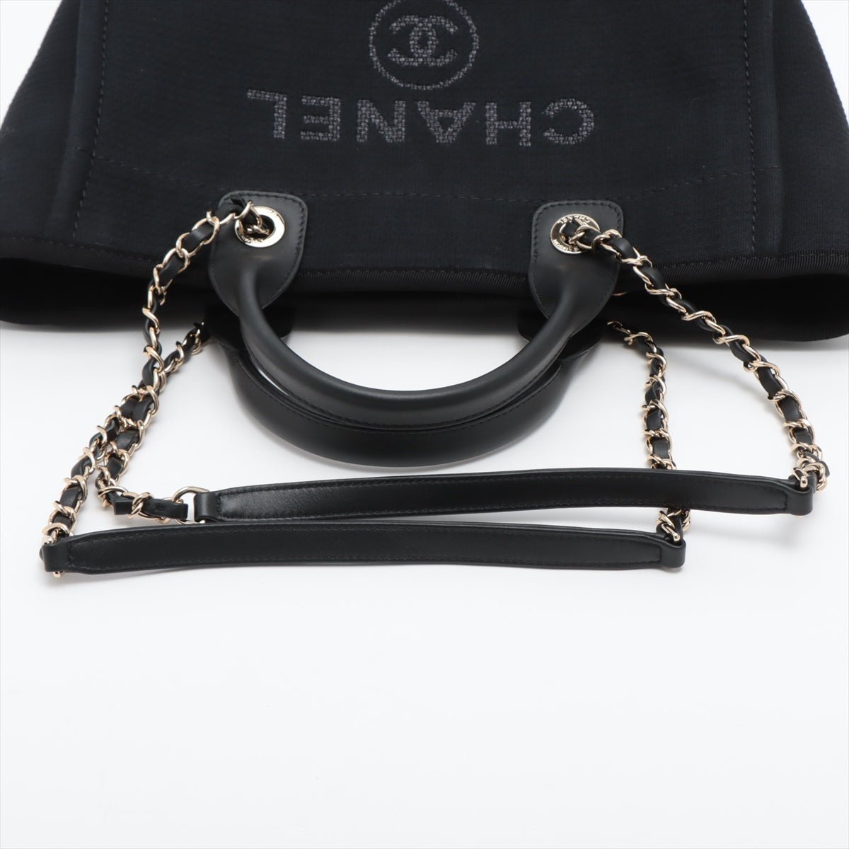 Deauville Canvas & Leather Chain Bag 2-way Black Gold