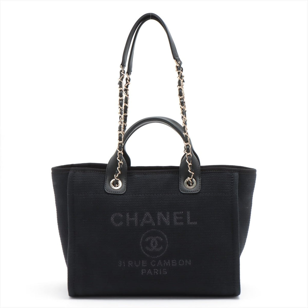 Deauville Canvas & Leather Chain Bag 2-way Black Gold