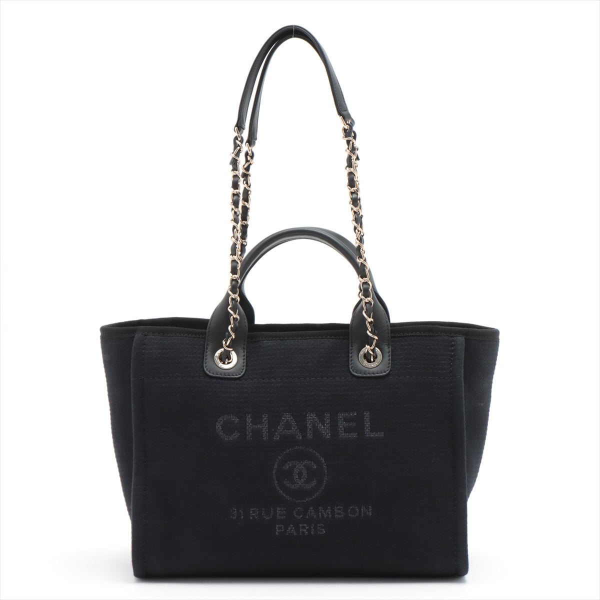 Deauville Canvas & Leather Chain Bag 2-way Black Gold