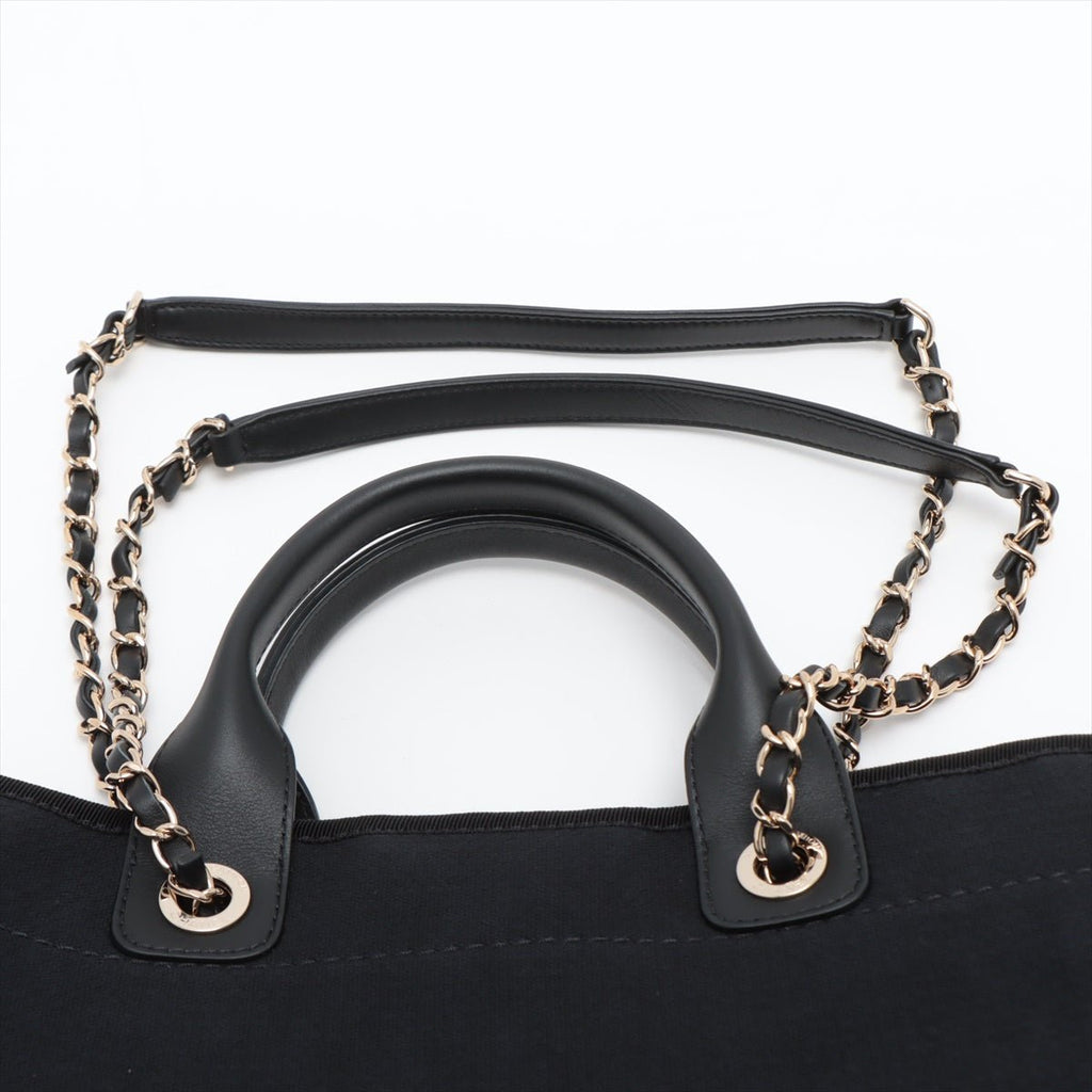 Deauville Canvas & Leather Chain Bag 2-way Black Gold