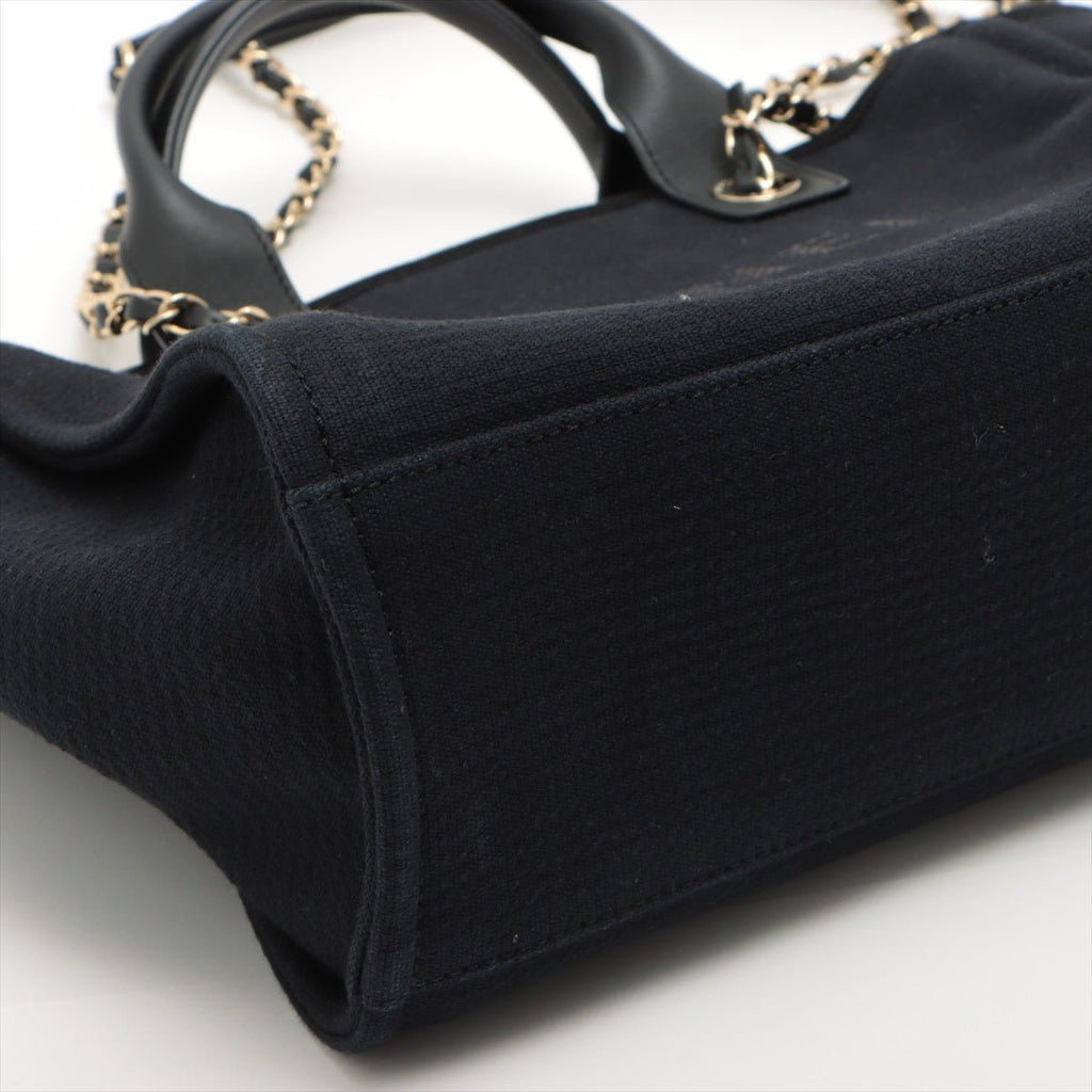 Deauville Canvas & Leather Chain Bag 2-way Black Gold Champagne Hardware