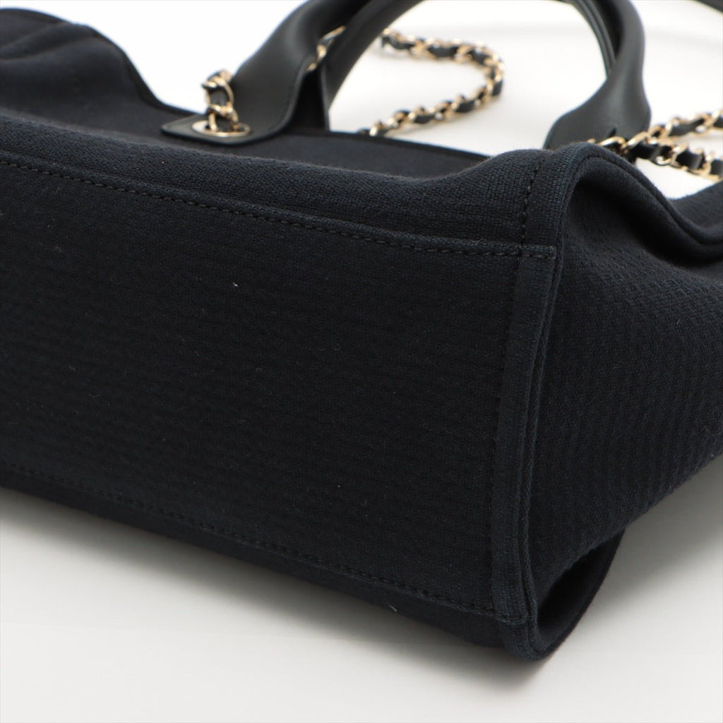 Deauville Canvas & Leather Chain Bag 2-way Black Gold Champagne Hardware
