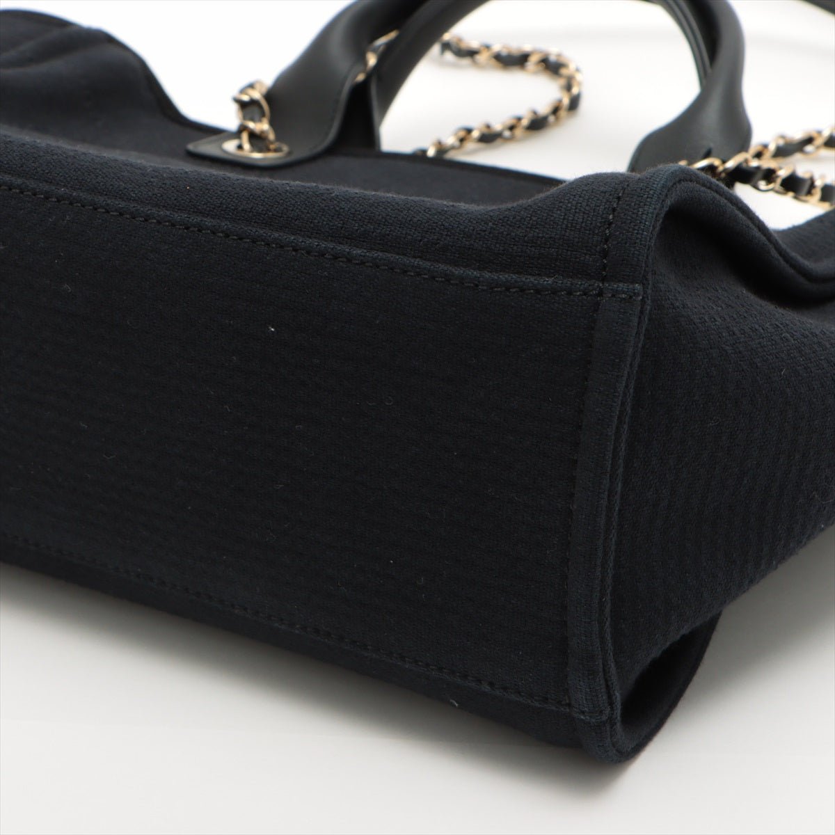 Deauville Canvas & Leather Chain Bag 2-way Black Gold Champagne Hardware