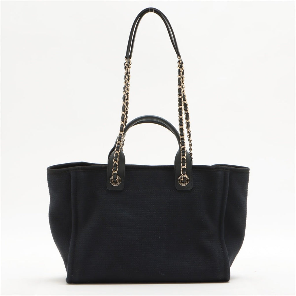 Deauville Canvas & Leather Chain Bag 2-way Black Gold Champagne Hardware