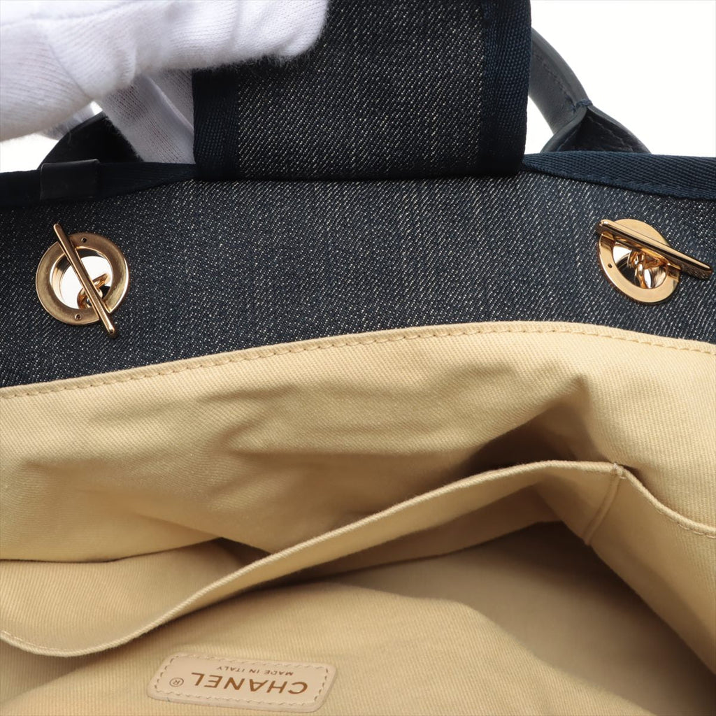 Deauville Denim Tote Bag Navy Blue Silver Hardware Medium