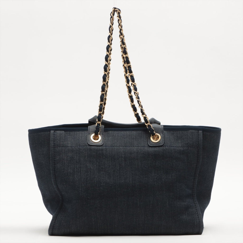 Deauville Denim Tote Bag Navy Blue Silver Hardware Medium