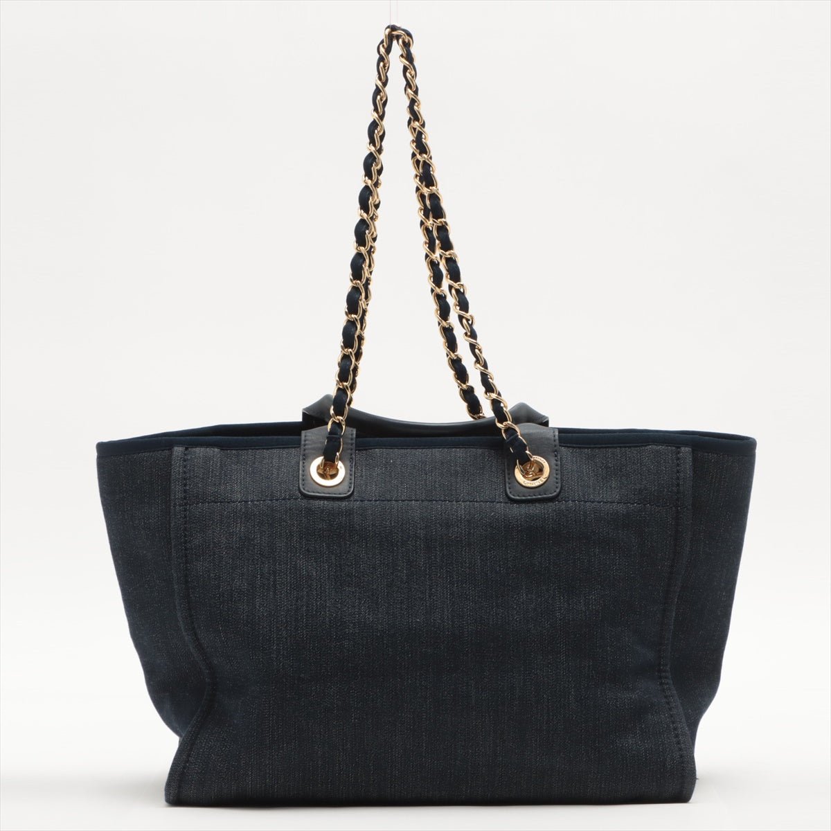 Deauville Denim Tote Bag Navy Blue Silver Hardware Medium