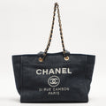 Deauville Denim Tote Bag Navy Blue Silver Hardware Medium