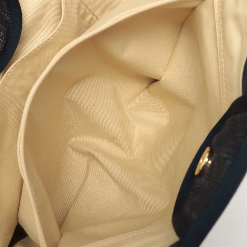 Deauville Denim Tote Bag Navy Blue Silver Hardware Medium