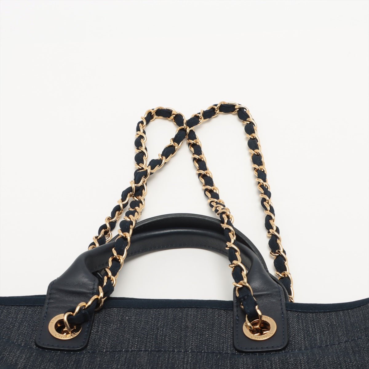Deauville Denim Tote Bag Navy Blue Silver Hardware Medium