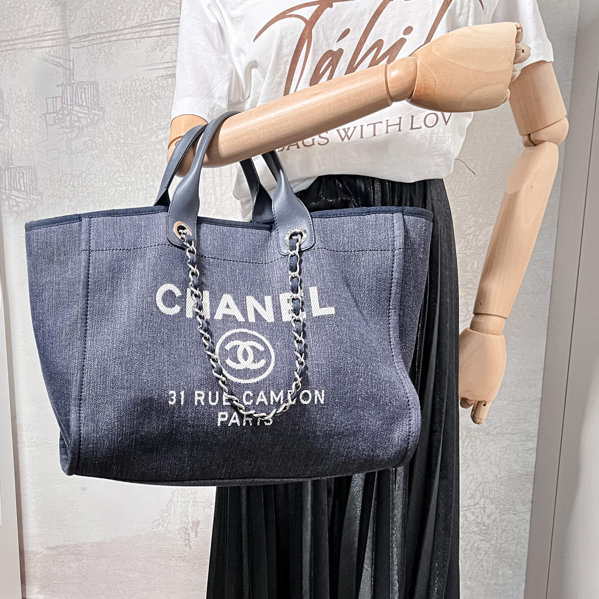 Deauville MM Canvas & Leather Denim Blue Silver