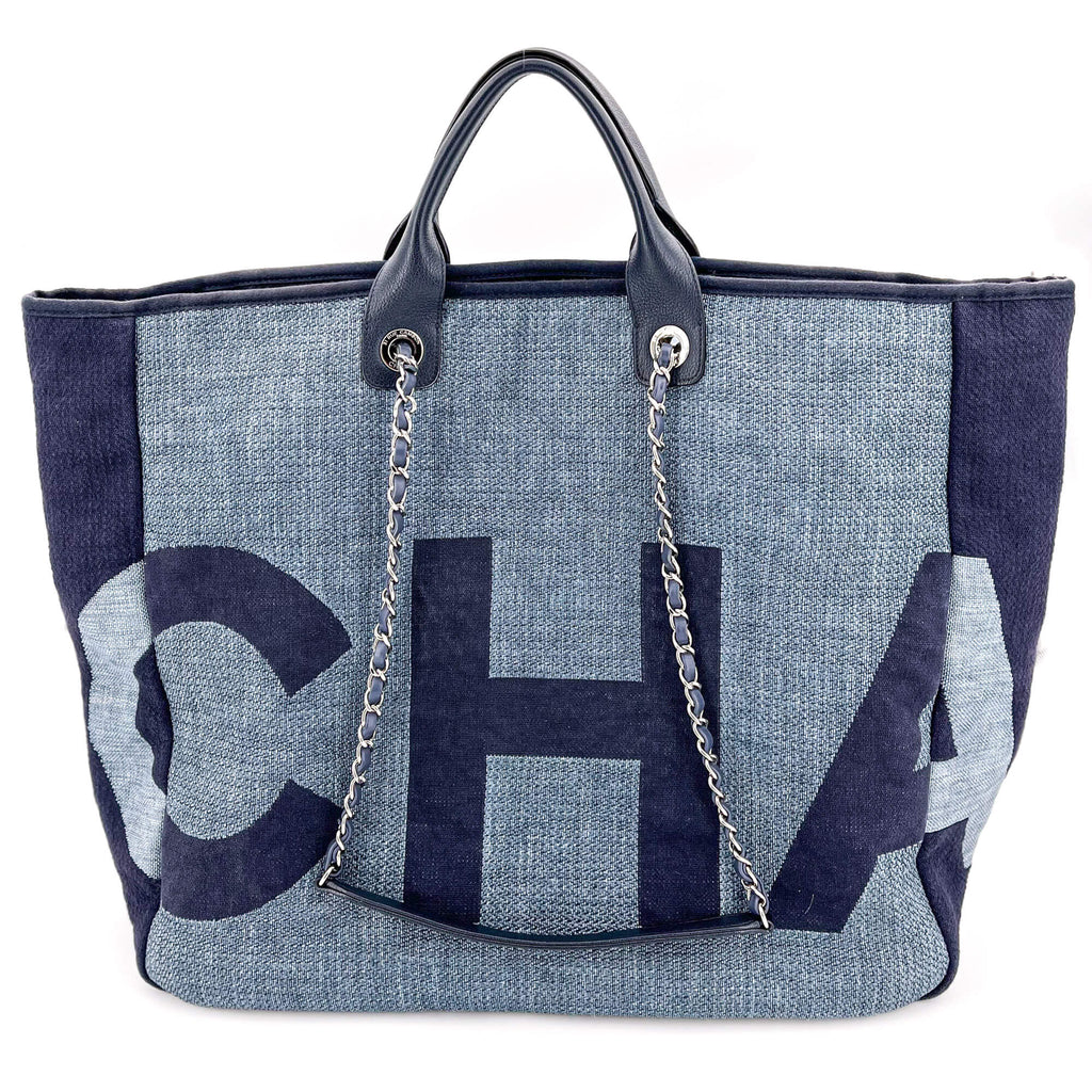 Deauville Shopping Tote Two-Way Raffia Navy Blue