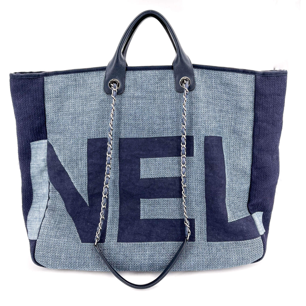 Deauville Shopping Tote Two-Way Raffia Navy Blue