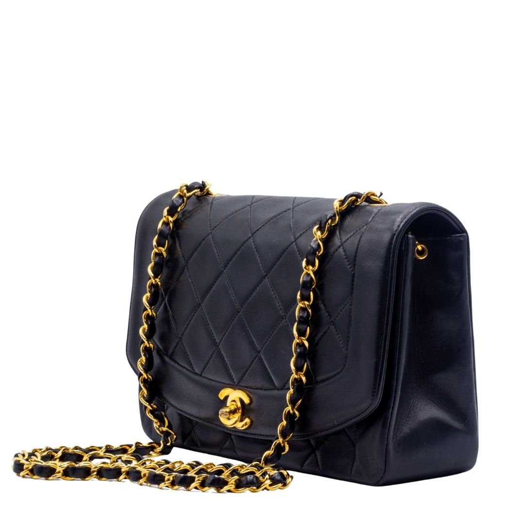 Diana Medium Black Lambskin Gold Vintage
