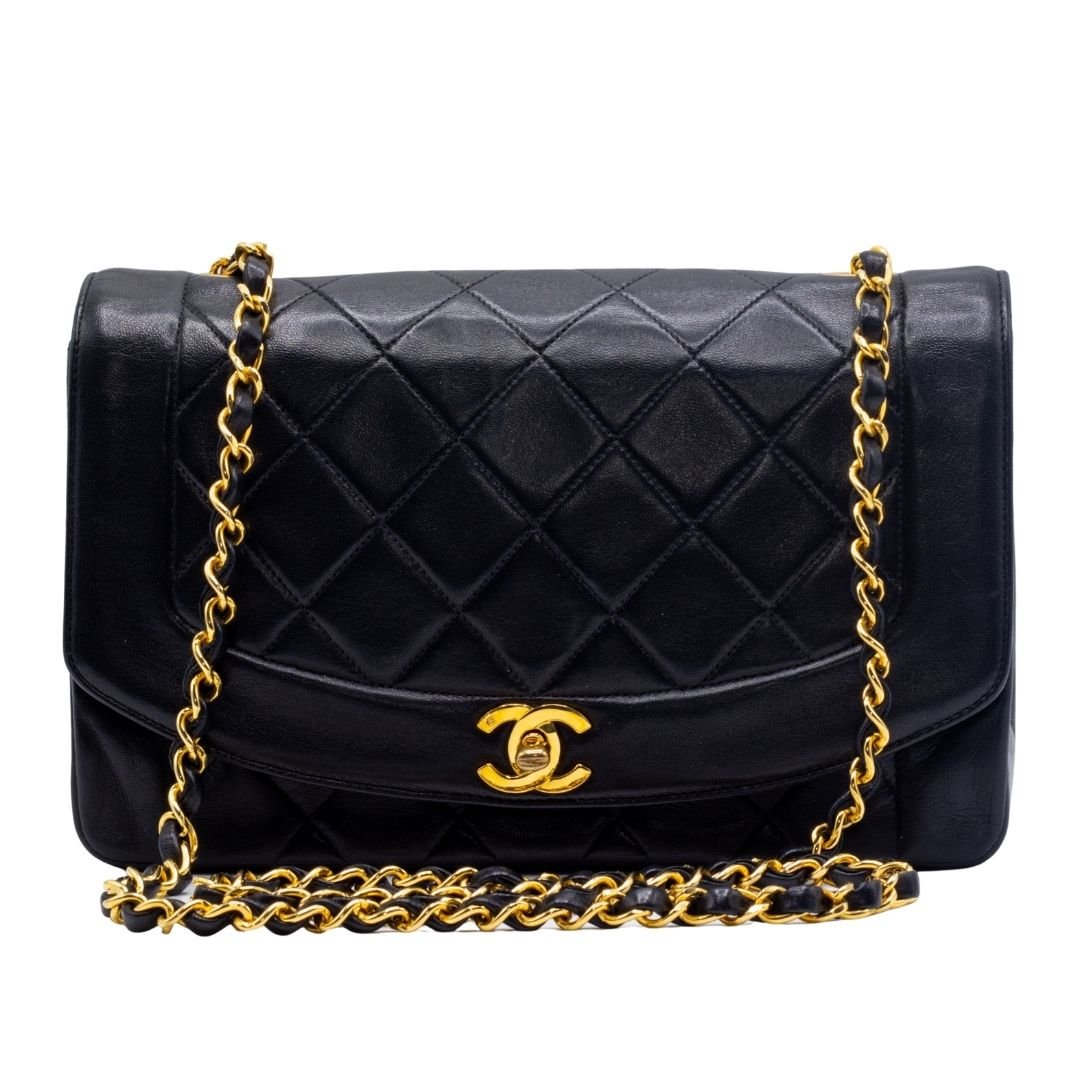 Diana Medium Black Lambskin Gold Vintage