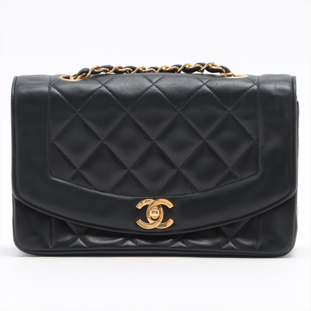 Diana Small Black Lambskin Gold Vintage