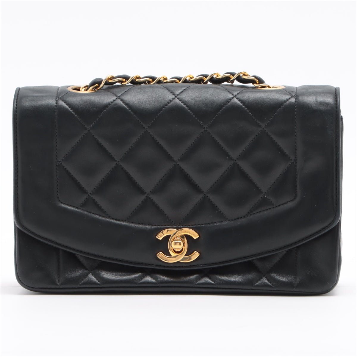 Diana Small Black Lambskin Gold Vintage