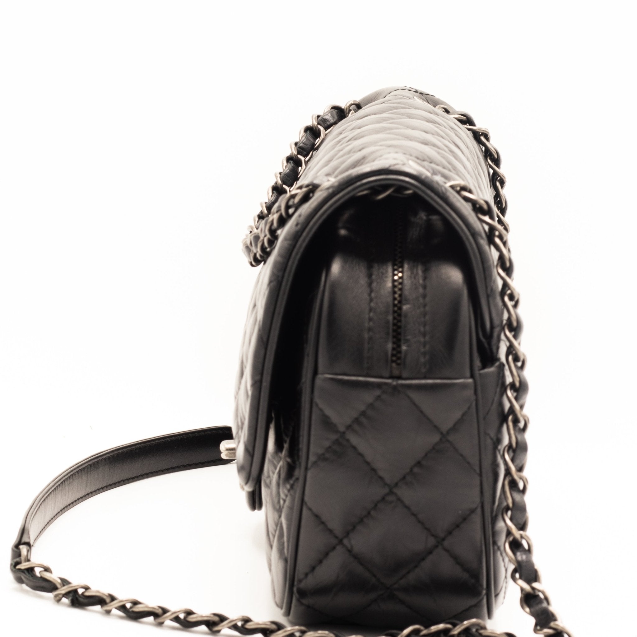 Easy Flap Zip Black Leather Aged Calfskin