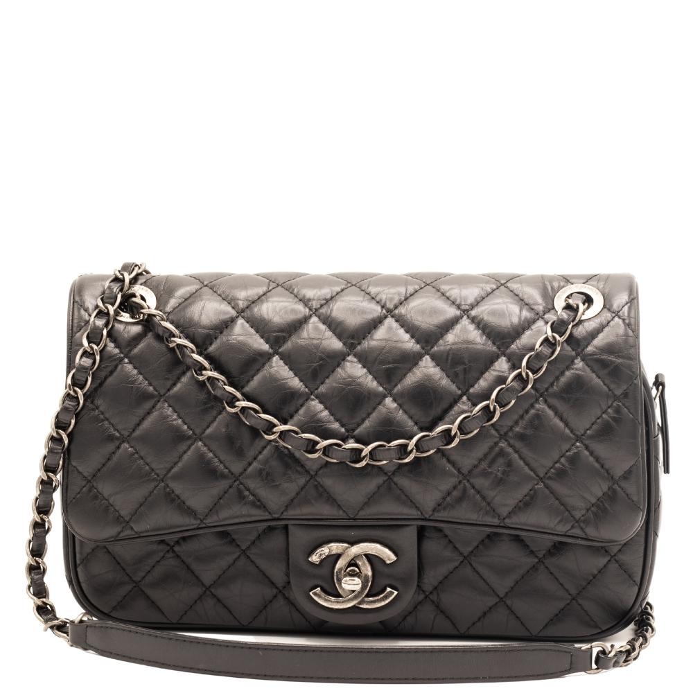 Easy Flap Zip Black Leather Aged Calfskin