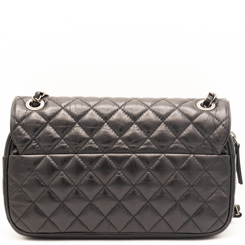 Easy Flap Zip Black Leather Aged Calfskin