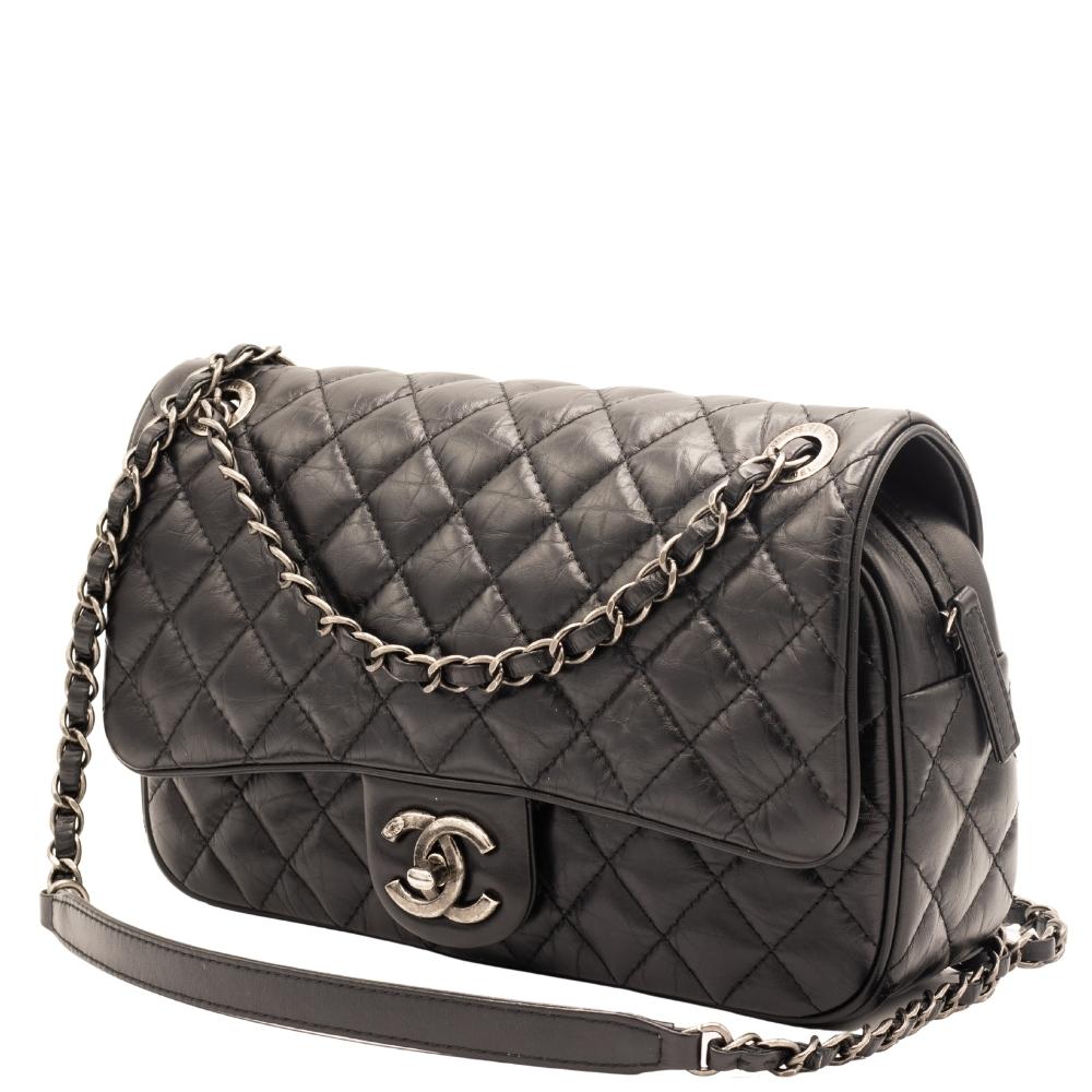 Easy Flap Zip Black Leather Aged Calfskin