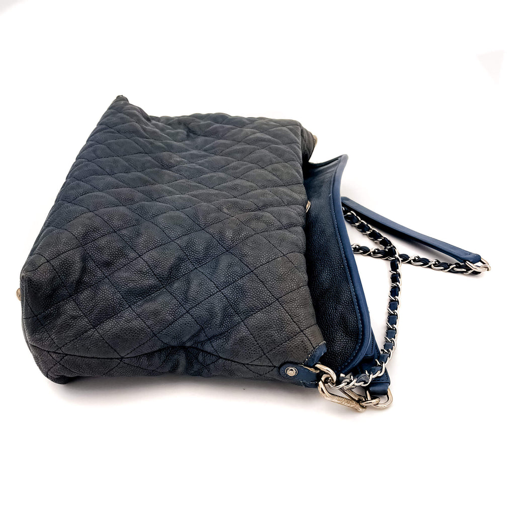 French Riviera Large Quilted Caviar Leather Blue Bag