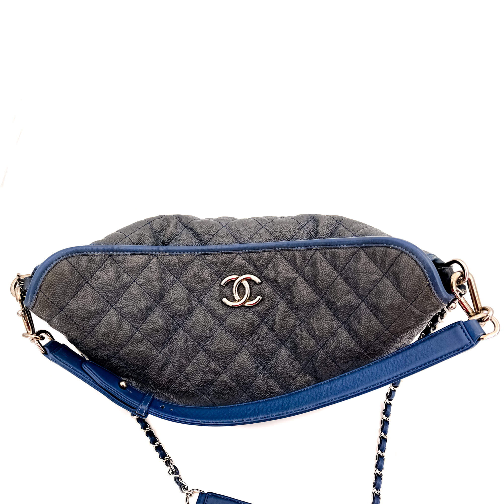 French Riviera Large Quilted Caviar Leather Blue Bag