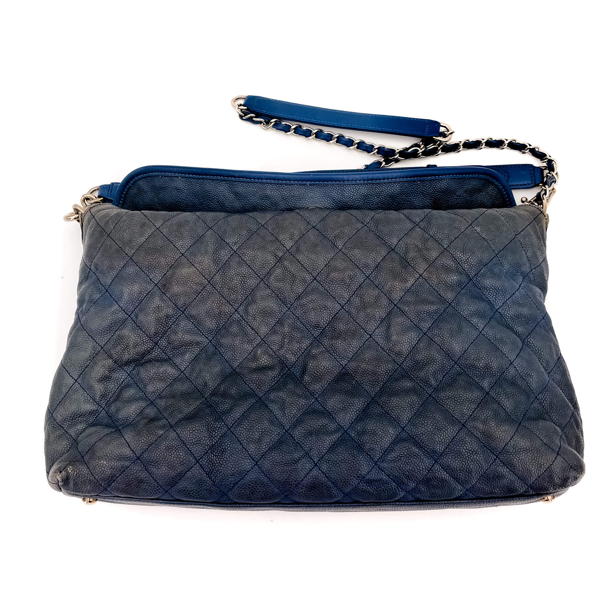 French Riviera Large Quilted Caviar Leather Blue Bag