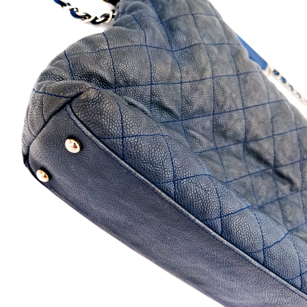 French Riviera Large Quilted Caviar Leather Blue Bag