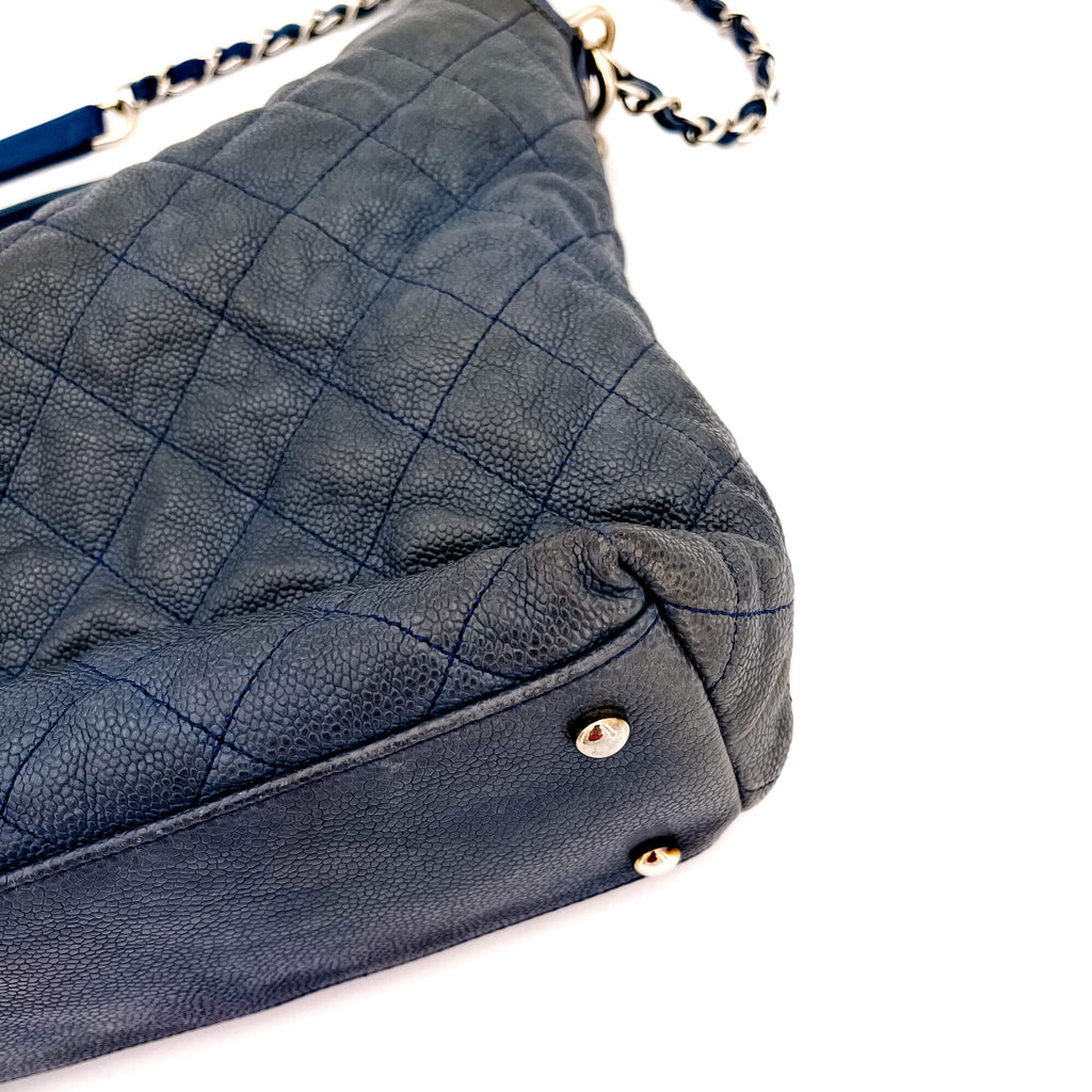 French Riviera Large Quilted Caviar Leather Blue Bag