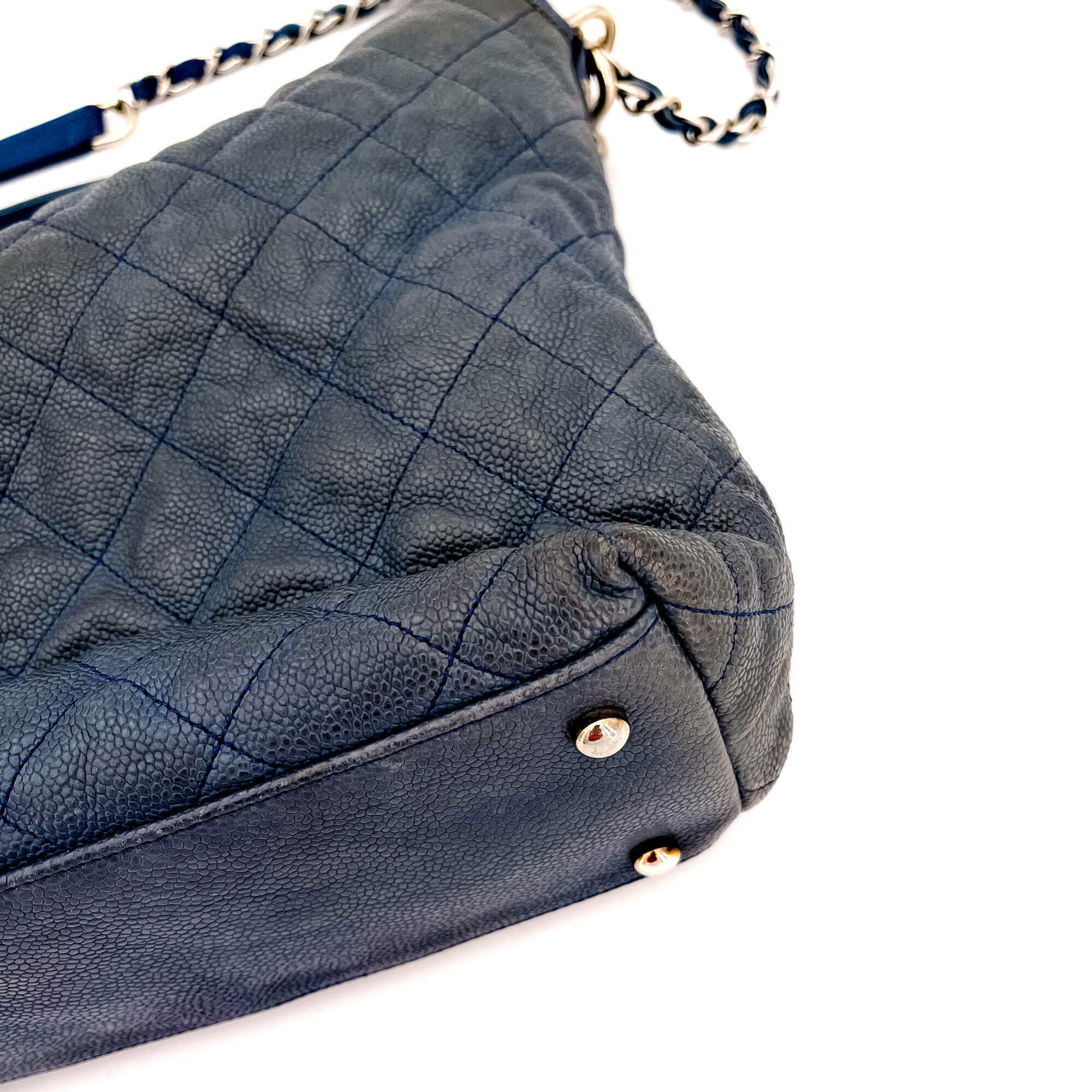 French Riviera Large Quilted Caviar Leather Blue Bag