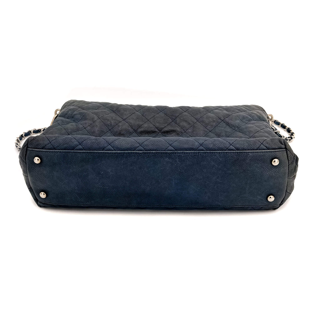 French Riviera Large Quilted Caviar Leather Blue Bag