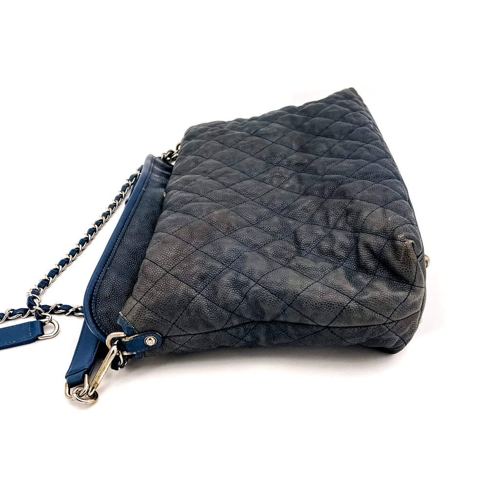 French Riviera Large Quilted Caviar Leather Blue Bag