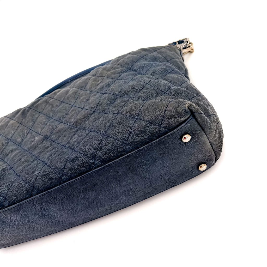 French Riviera Large Quilted Caviar Leather Blue Bag