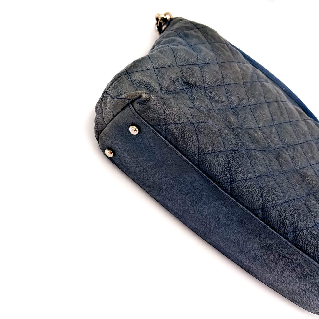 French Riviera Large Quilted Caviar Leather Blue Bag