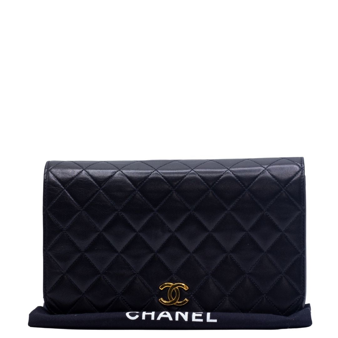 Full Flap Lambskin Leather Shoulder Bag Vintage