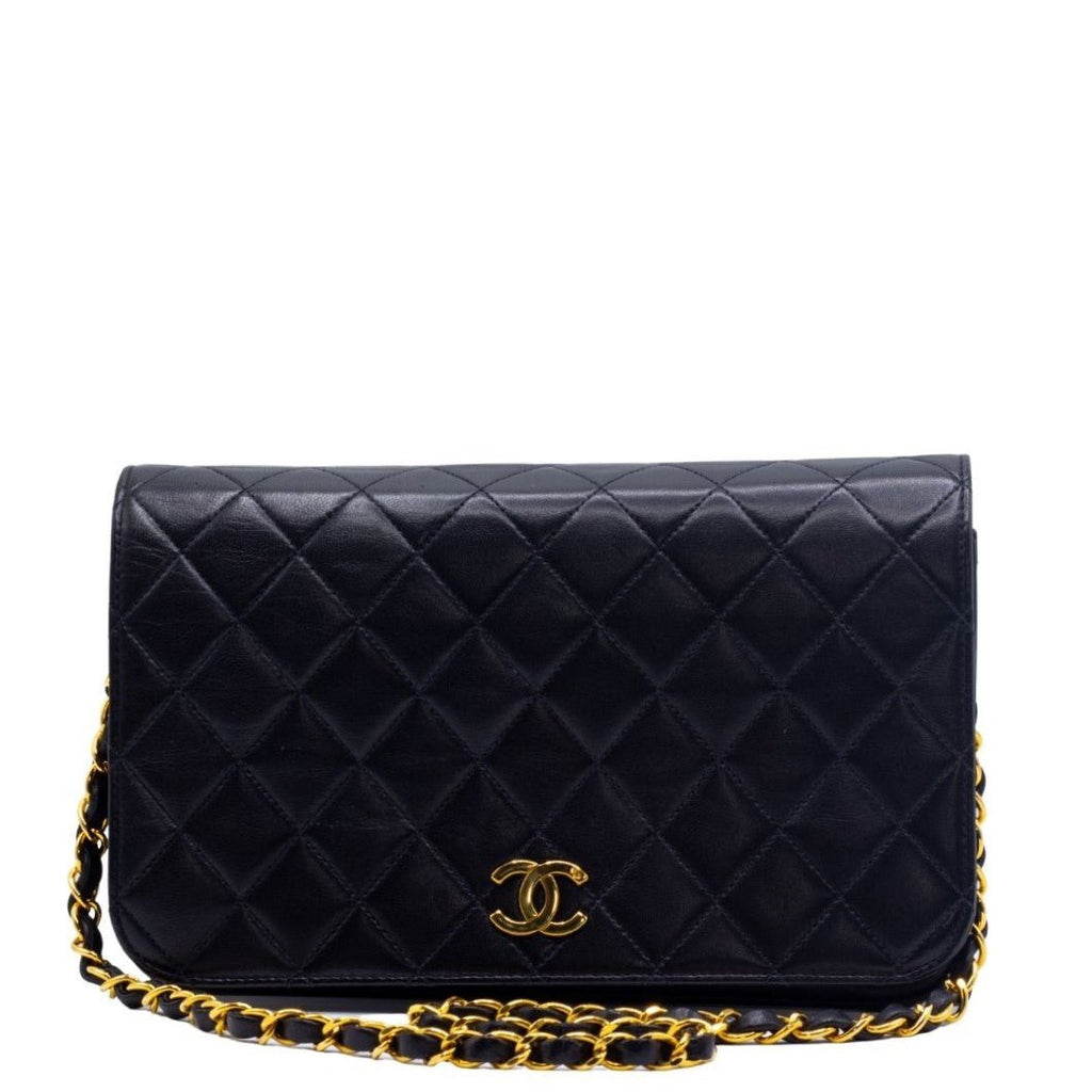 Full Flap Lambskin Leather Shoulder Bag Vintage
