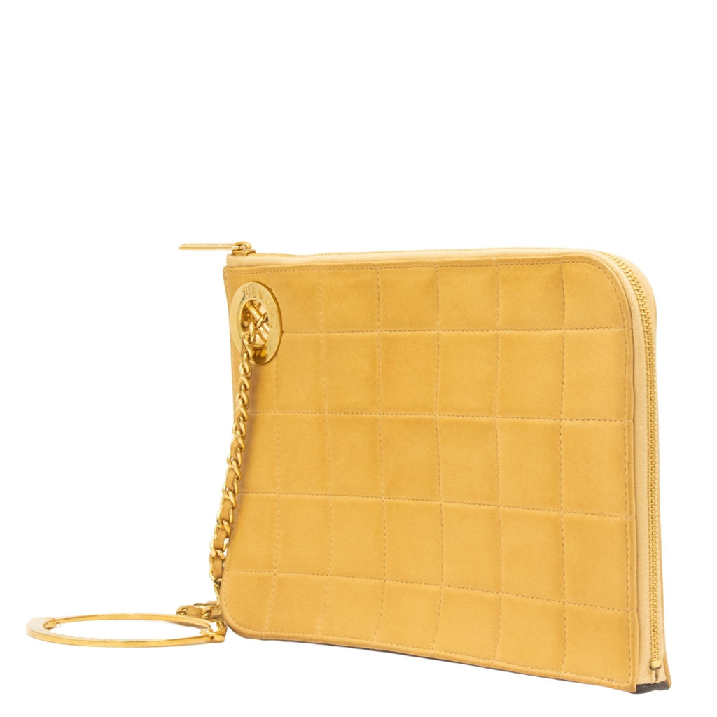 Handcuff Pochette Beige Leather Bar Gold
