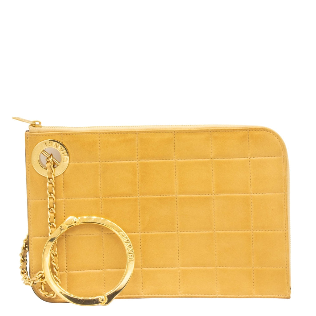 Handcuff Pochette Beige Leather Bar Gold