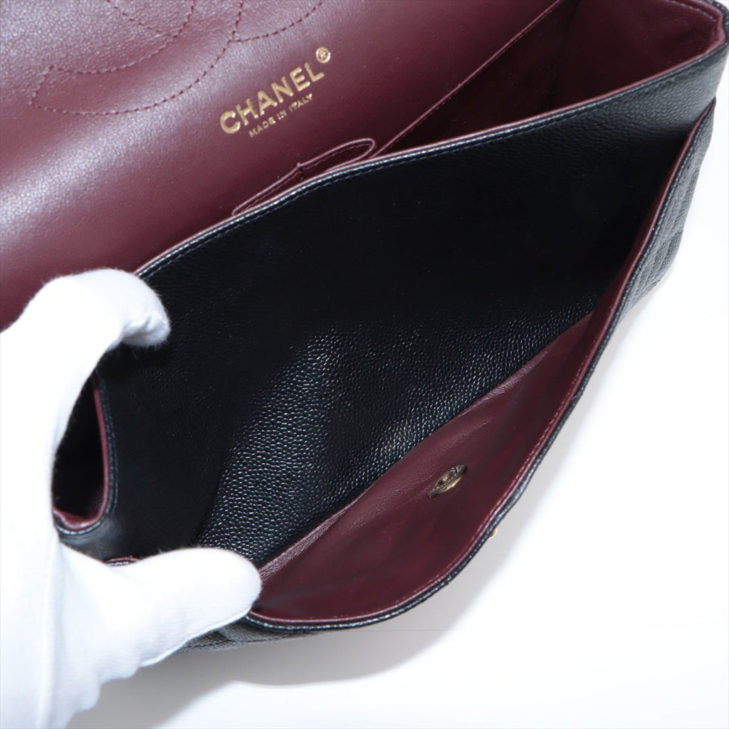 Jumbo Classic Double Flap Black Caviar Leather