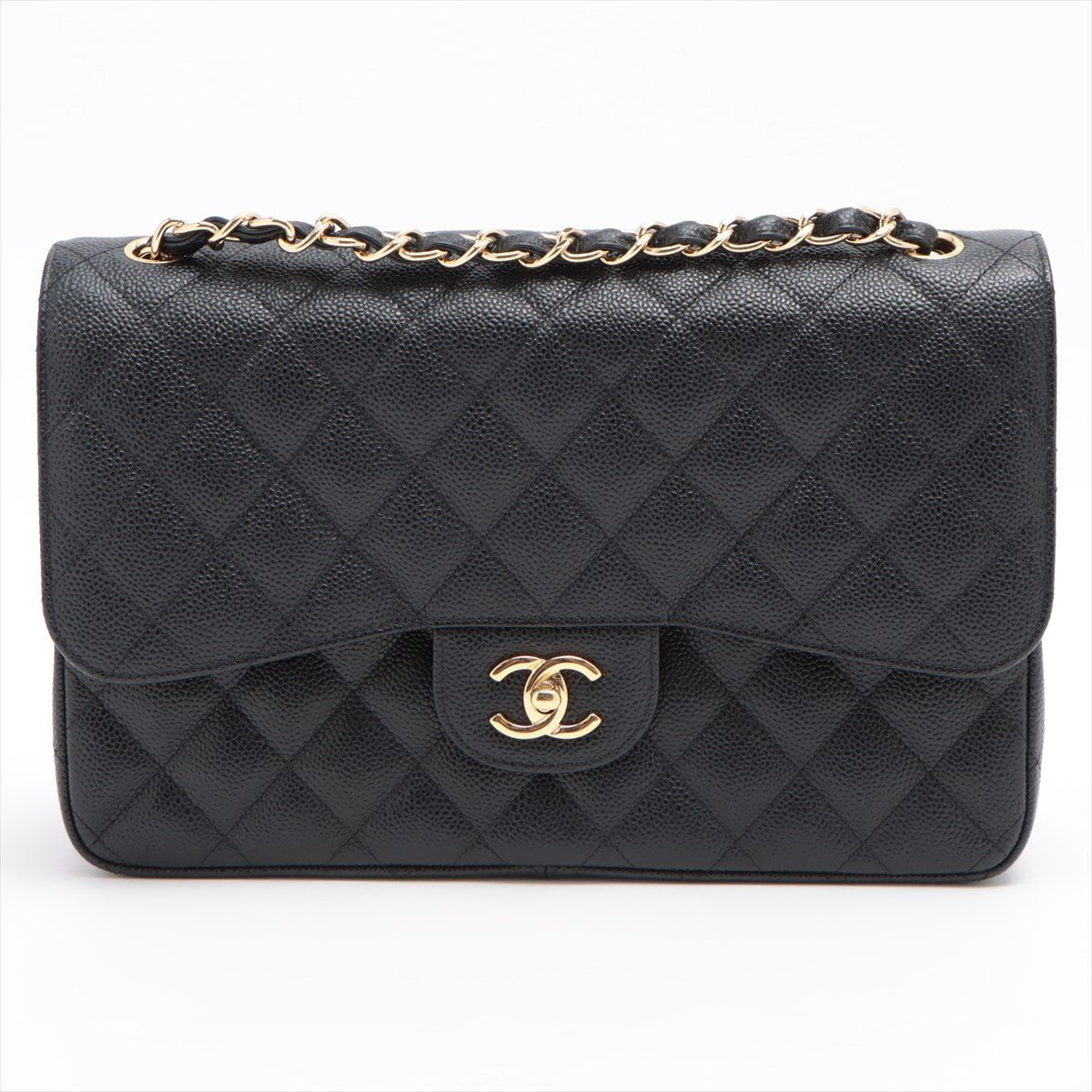 Jumbo Classic Double Flap Black Caviar Leather