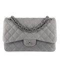 Jumbo Classic Double Flap Grey Caviar Leather Silver