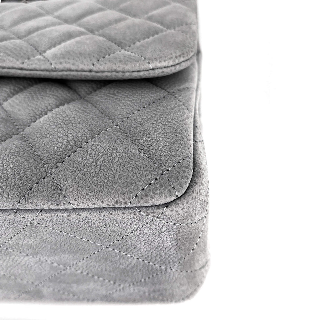 Jumbo Classic Double Flap Grey Caviar Leather Silver