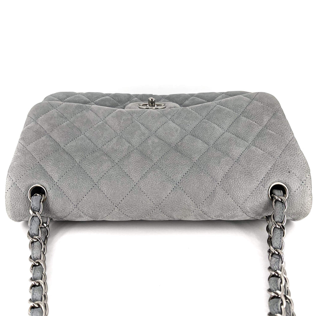 Jumbo Classic Double Flap Grey Caviar Leather Silver