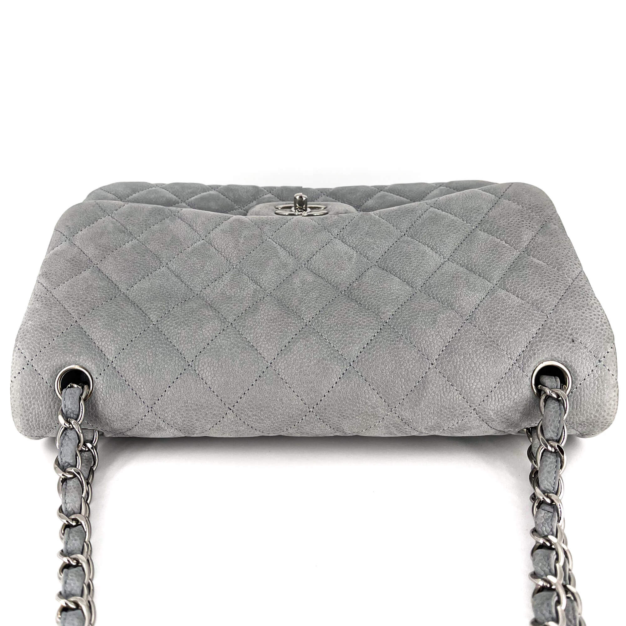 Jumbo Classic Double Flap Grey Caviar Leather Silver